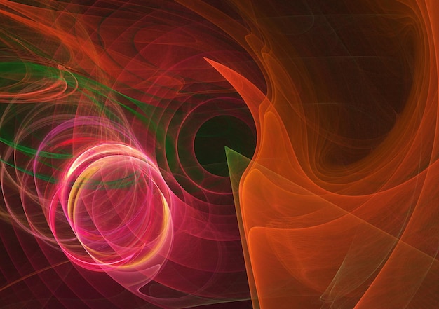 Curvas y líneas redondas abstractas de color fractal sobre un fondo negro