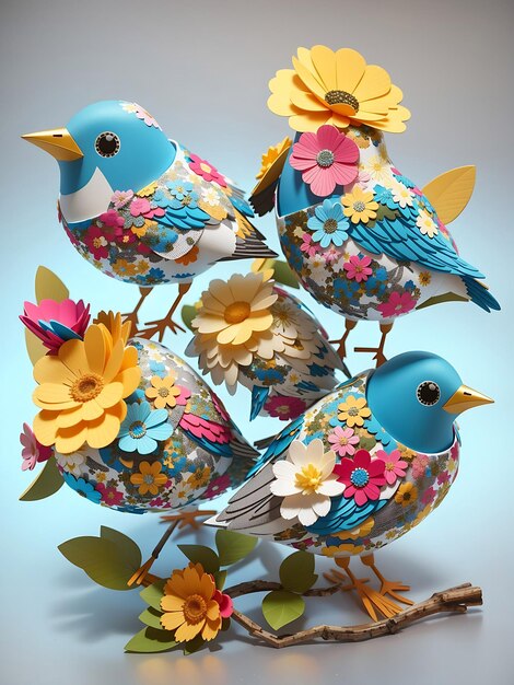 Foto cute 3d floral birds sublimación generativa ai