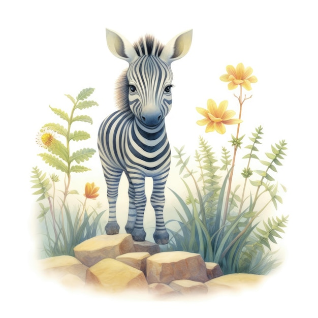 Cute adorável bebê zebra selva africana safari animal aquarela ilustração decoração de berçário