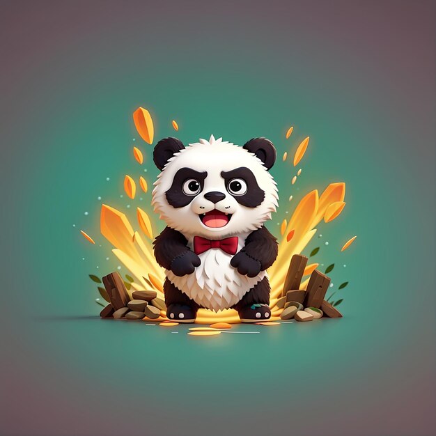 Cute Angry Panda Fight Cartoon Animal Nature Icon (Ícones da Natureza Animal) (em inglês)