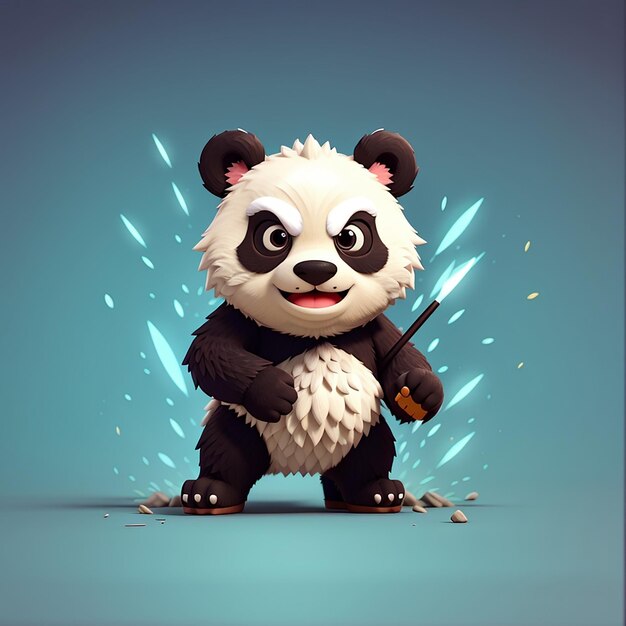 Cute Angry Panda Fight Cartoon Animal Nature Icon (Ícones da Natureza Animal) (em inglês)