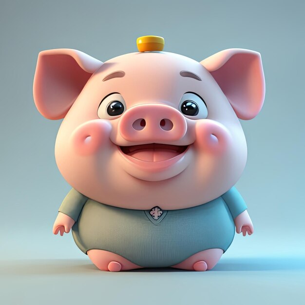 Cute animal de porco gordura bebê conlorful e realista 3d