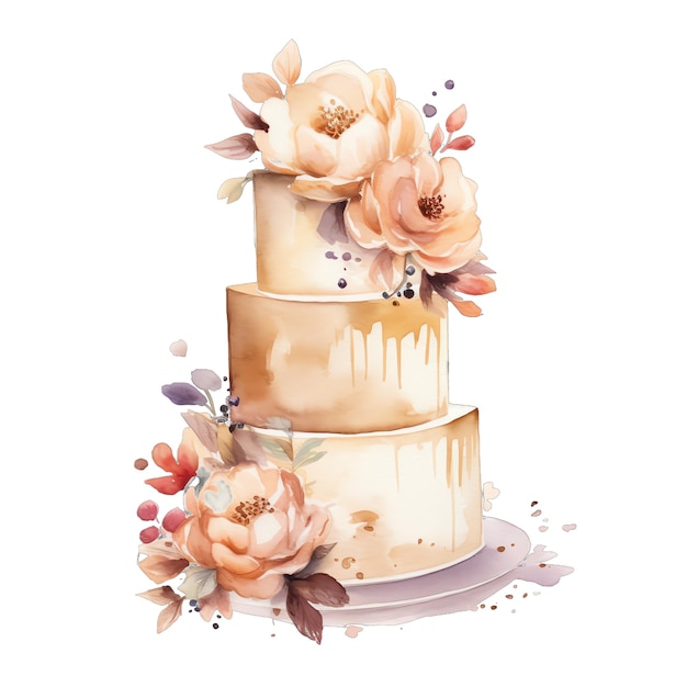 Cute aquarela ilustração de bolo de casamento