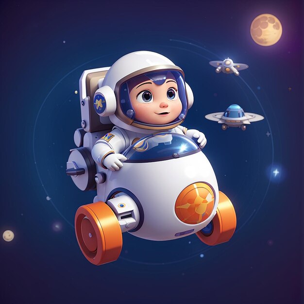 Foto cute astronaut driving spaceship ufo cartoon vector icon ilustração ciência tecnologia icon concept isolado premium vector flat cartoon estilo