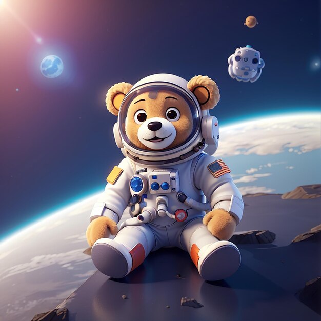 Foto cute astronaut hug teddy bear doll cartoon vector icon ilustração ciência tecnologia icon concept isolado premium vector flat cartoon estilo