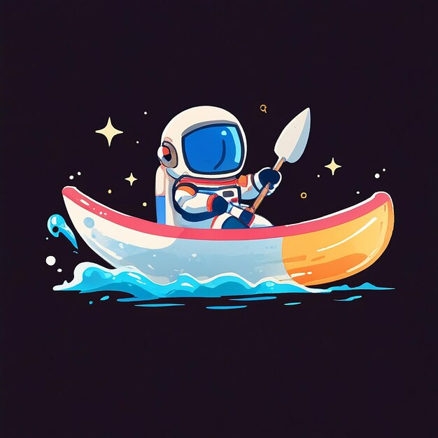 Cute Astronaut Paddling Moon Boat In Space Cartoon Icon Vector Ilustração Ciência Sport Icon Conceito Isolado Premium Vector Flat Cartoon Estilo