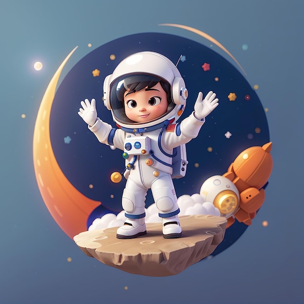 Cute Astronaut Super Hero Flying Cartoon Icon Vector Ilustración Ciencia Tecnología Icon Concepto Aislado Estilo de dibujos animados de vector plano premium