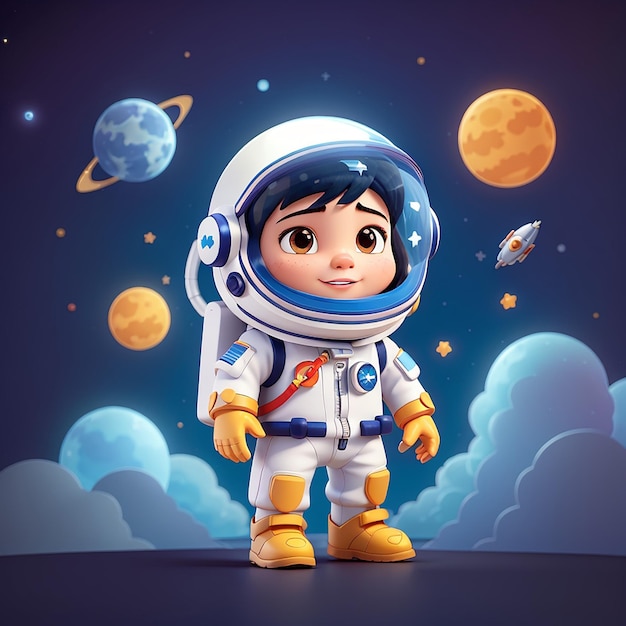 Cute Astronaut Super Hero Flying Cartoon Icon Vector Ilustración Ciencia Tecnología Icon Concepto Aislado Estilo de dibujos animados de vector plano premium