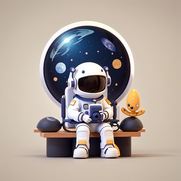 Cute astronauta sentado desenho animado ícone vetorial ilustração ciência tecnologia ícone conceito isolado