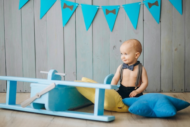 Cute baby boy in studio