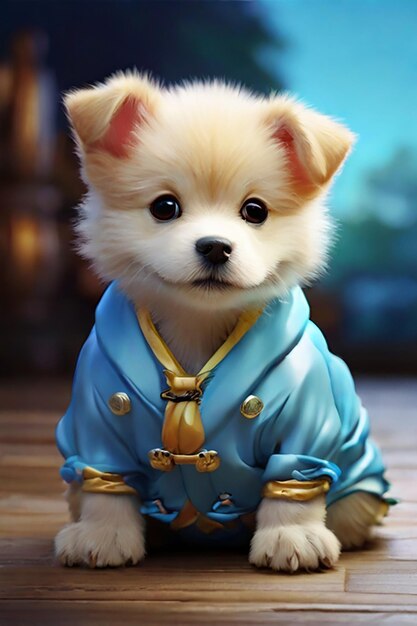 Cute Baby-Hund versi Zoro geben gambar ab estentic sinematik gambar mit klar Beby Hund Farbe blau