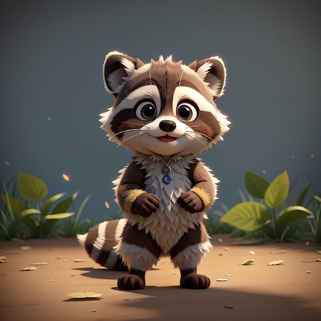 Cute Baby-Raccoon-Cartoon steht auf