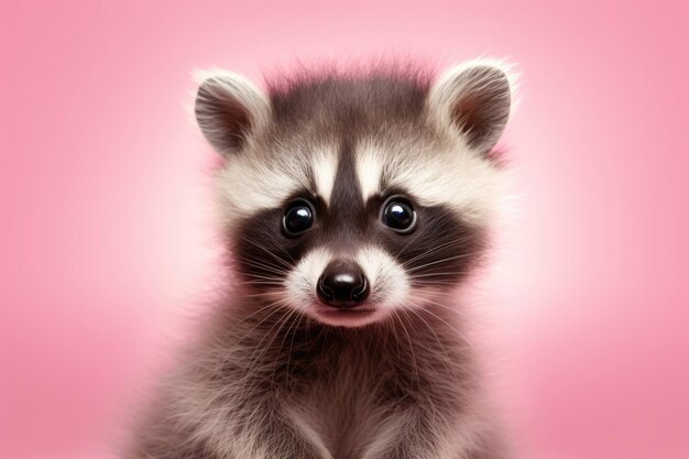 Cute Baby Raccoon em fundo rosa