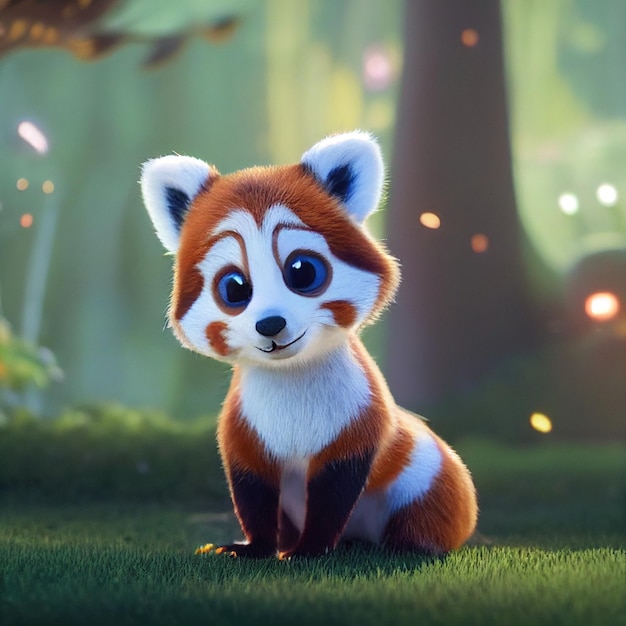 Cute Baby Red Panda oder kleiner Panda Charakter 3D-Rendering-Cartoon-Illustration