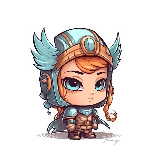 Cute Baby Valkyrie sobre fondo blanco Logo Digital Art Generative AI