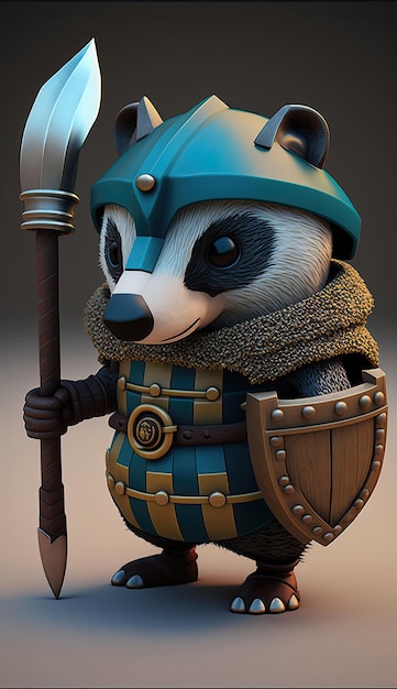 Cute Badger Animal Warrior 3D Game Model Generativo AI