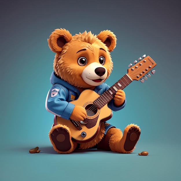 Cute Bär spielt Gitarre mit Metallhand Cartoon-Vektor-Ikonen-Illustration