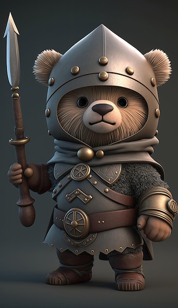 Cute Bear Animal Warrior 3D-Spielmodell Generative KI