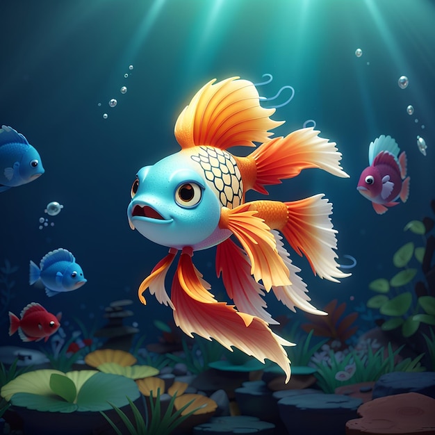 Cute betta guppy peixe desenho animado ícone vetorial ilustração animal natureza ícone conceito isolado plano