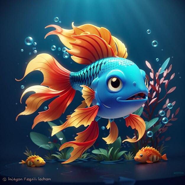 Cute betta guppy peixe desenho animado ícone vetorial ilustração animal natureza ícone conceito isolado plano