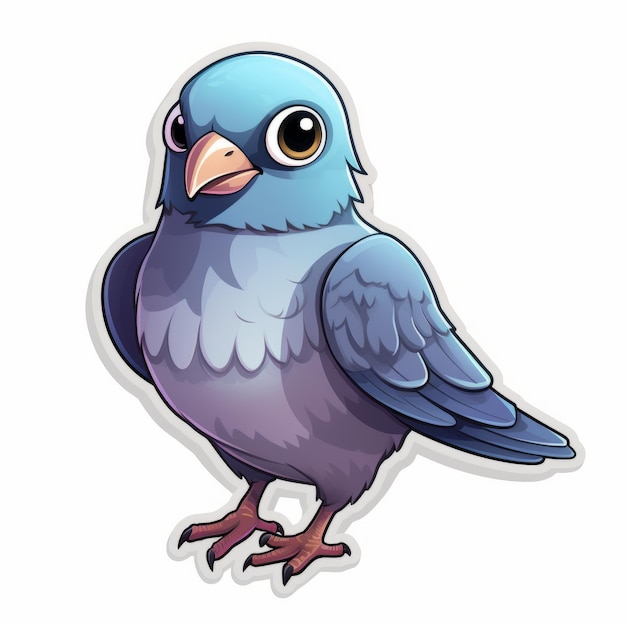 Cute Blue Bird Cartoon Sticker Art para os amantes de pombos