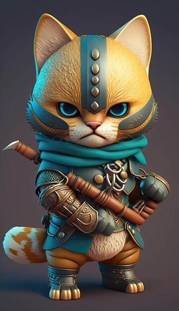 Cute Bobcat Animal Warrior 3D Modelo de juego IA generativa