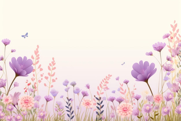 Cute borda de flor de desenho animado em um fundo claro de lavanda vetor limpo ar 32 Job ID 0c6636781fb84e3bbfa195a98f2f6d4d