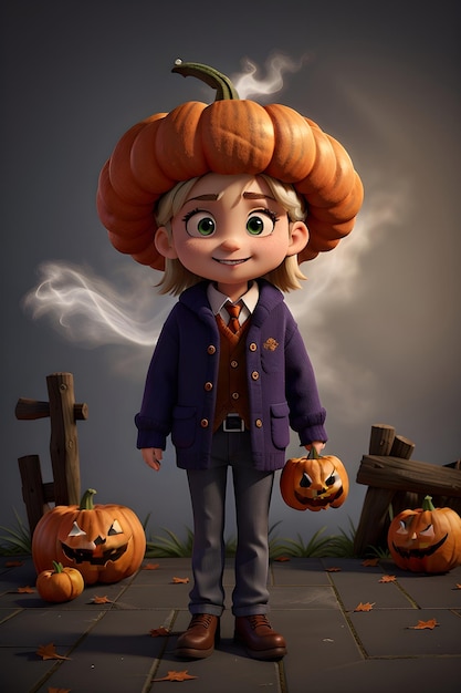 Cute Boy com Jack O' Lantern Inteligência Artificial Generativa