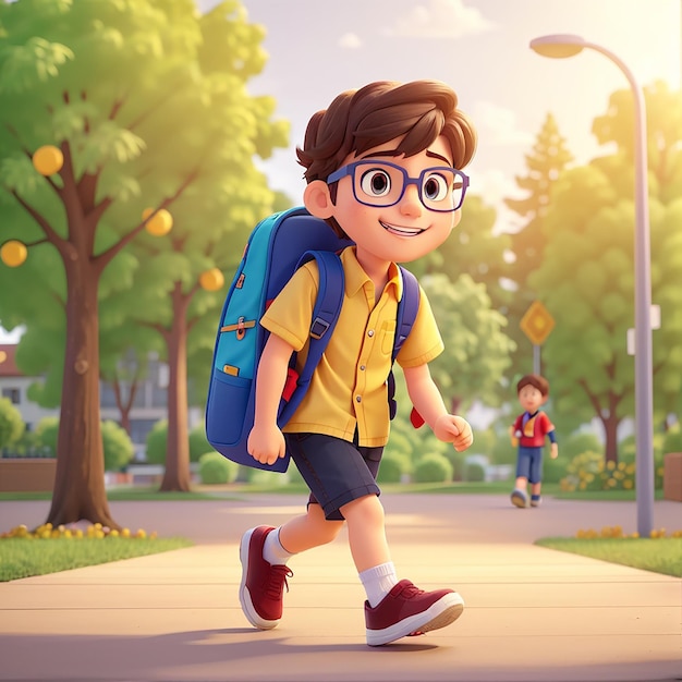 Cute Boy Going To School Cartoon Vector Icon Illustration People Education Icon Concept Isolated Premium Vector Flat Cartoon Style (Kartoon-Vektor-Ikonen, die zur Schule gehen)