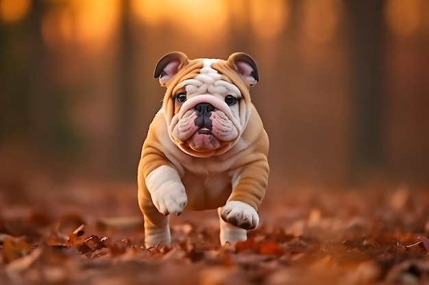 Cute Bulldog spielt im Freien und kopiert den Raum