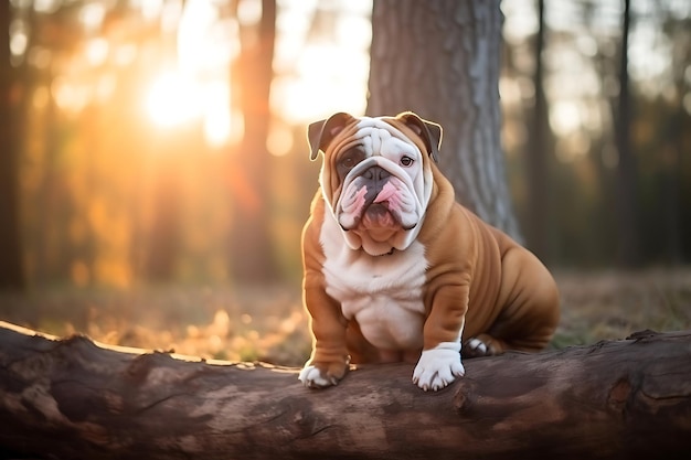 Cute Bulldog spielt im Freien und kopiert den Raum