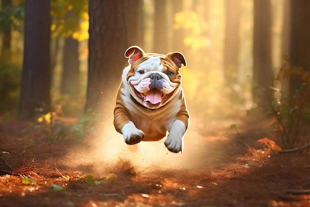 Cute Bulldog spielt im Freien und kopiert den Raum