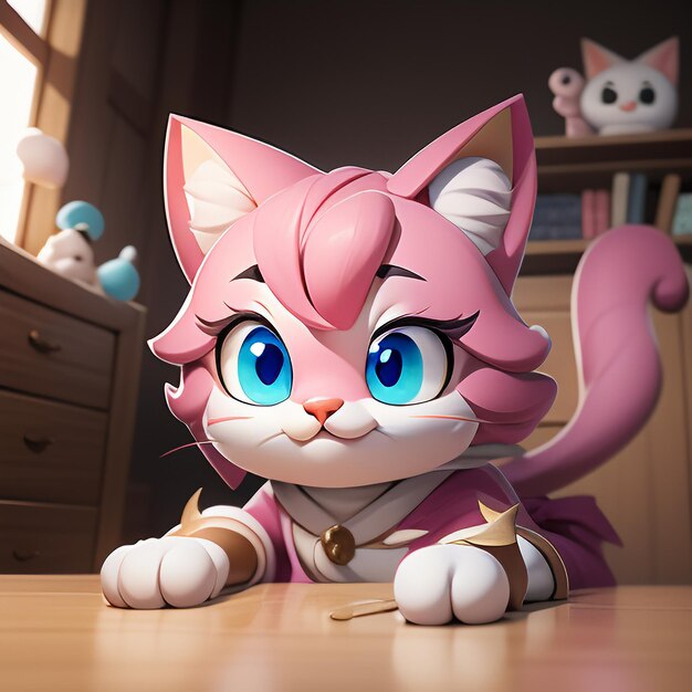 Cute cabeça de gato retrato animação de desenho animado 3D ilustração papel de parede imagem de gato bonito