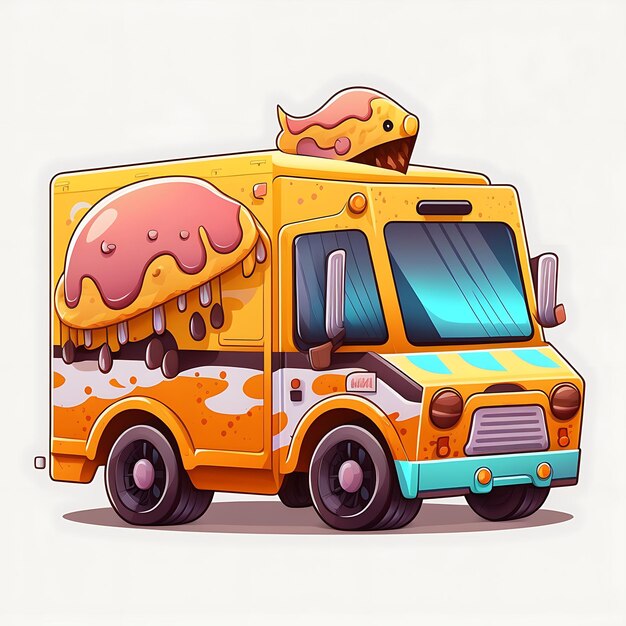 Foto cute caminhão estilo de arte digital desenho animado colorido
