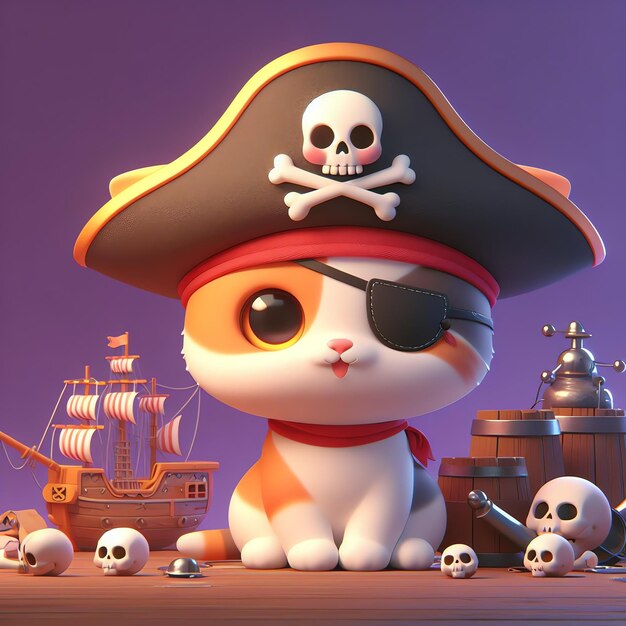 Foto cute capitão pirata gato com espada desenho animado 3d ícone ilustração ciência feriado isolado