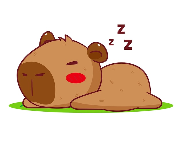 Cute Capybara Sleeping Cartoon Vector Adorável e Kawaii Animal Concept Design Estilo desenhado à mão