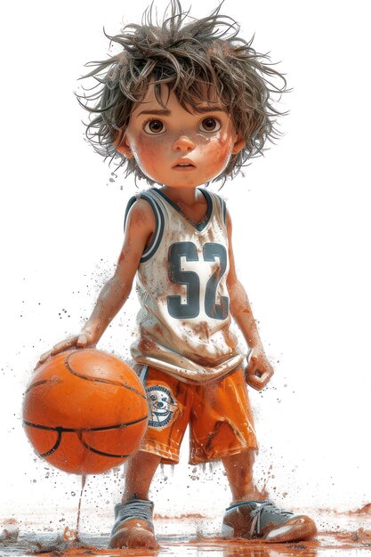 Foto cute cartoon athlete boy joga basquete em close-up extremo inteligência artificial generativa