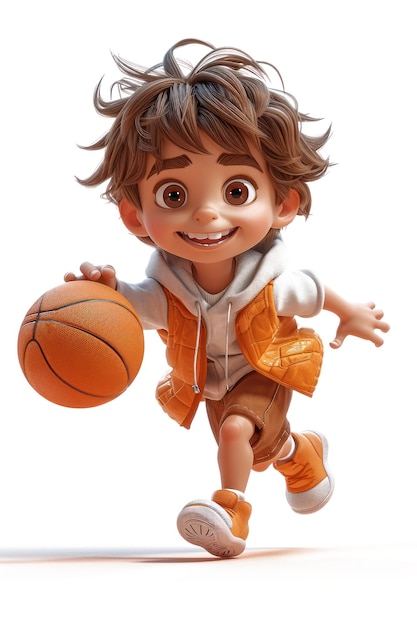 Cute Cartoon Athlete Boy joga basquete em close-up extremo Inteligência Artificial Generativa