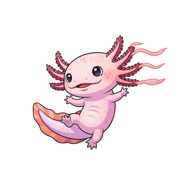 Cute Cartoon Axolotl Jumping Happily