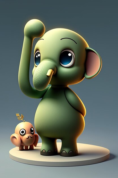 Cute Cartoon Baby Elephant Anthropomorphic 3D Rendering Charaktermodell Handfigur Produkt Kawaii