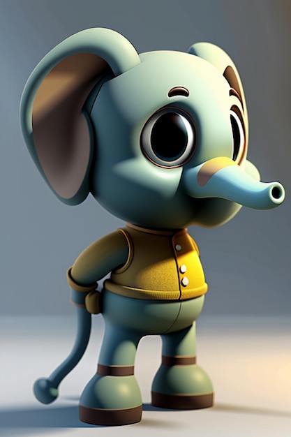 Cute Cartoon Baby Elephant Antropomórfico 3D Rendering Modelo de Personagem Figura de Mão Produto Kawaii