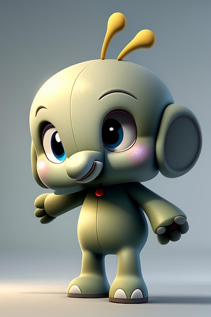 Cute Cartoon Baby Elephant Antropomórfico 3D Rendering Modelo de Personagem Figura de Mão Produto Kawaii