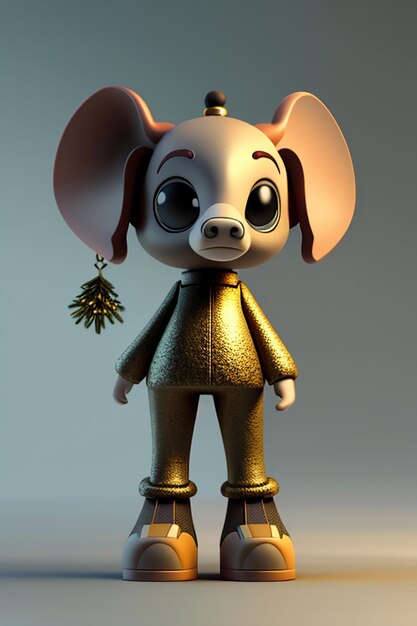 Cute Cartoon Baby Elephant Antropomórfico 3D Rendering Modelo de Personagem Figura de Mão Produto Kawaii