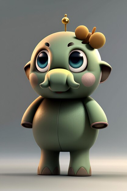 Cute Cartoon Baby Elephant Antropomórfico 3D Rendering Modelo de Personagem Figura de Mão Produto Kawaii