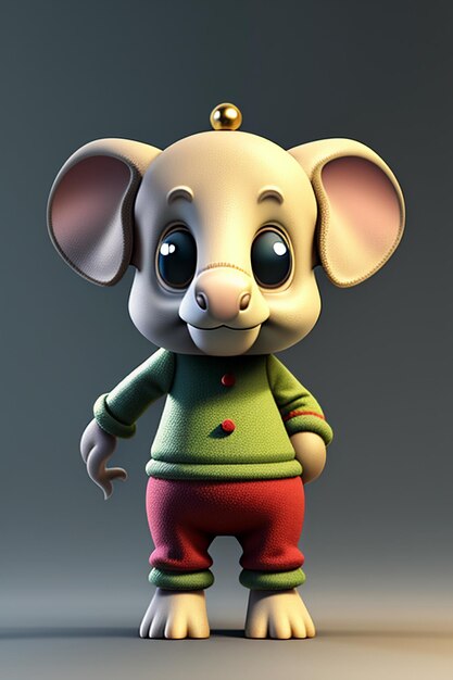 Cute Cartoon Baby Elephant Antropomórfico 3D Rendering Modelo de Personagem Figura de Mão Produto Kawaii