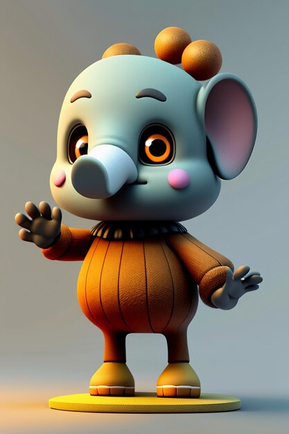 Cute Cartoon Baby Elephant Antropomórfico 3D Rendering Modelo de Personagem Figura de Mão Produto Kawaii