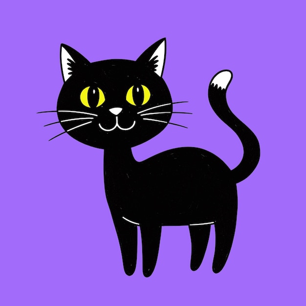 Cute Cartoon Black Cat with Yellow Eyes
