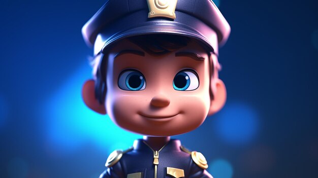 Foto cute cartoon boy in einem polizeibeamten kostüm generative ki