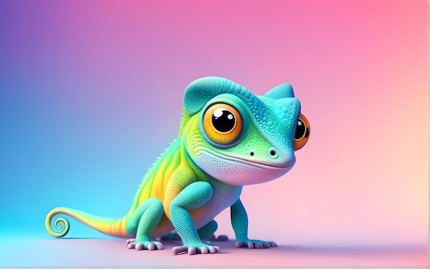Cute Cartoon Chameleon Charakter Banner Fester Gradient Hintergrund