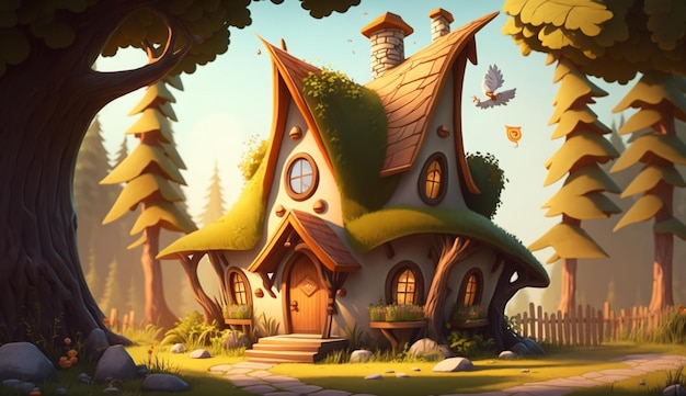 Cute Cartoon Elf House IA generativa